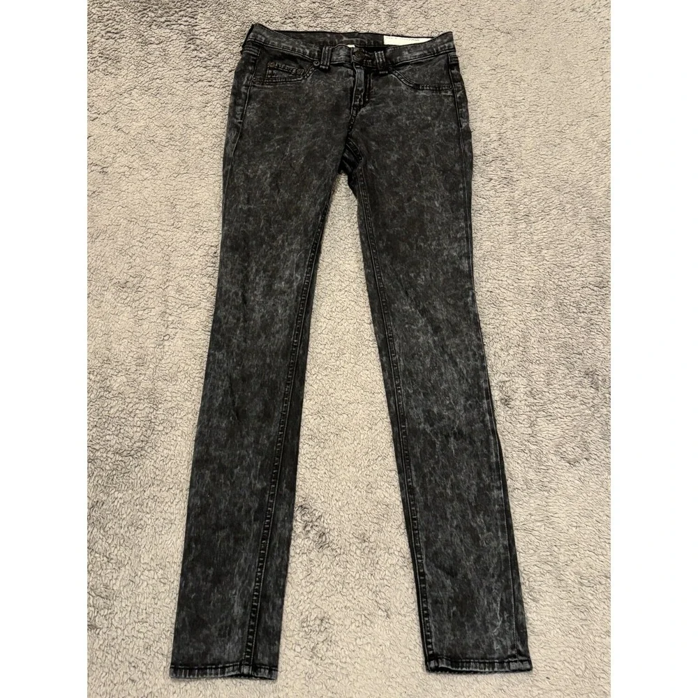 Rag & Bone Jeans Womens 24 Black Legging Jegging Skinny Stonewash Faux Pockets